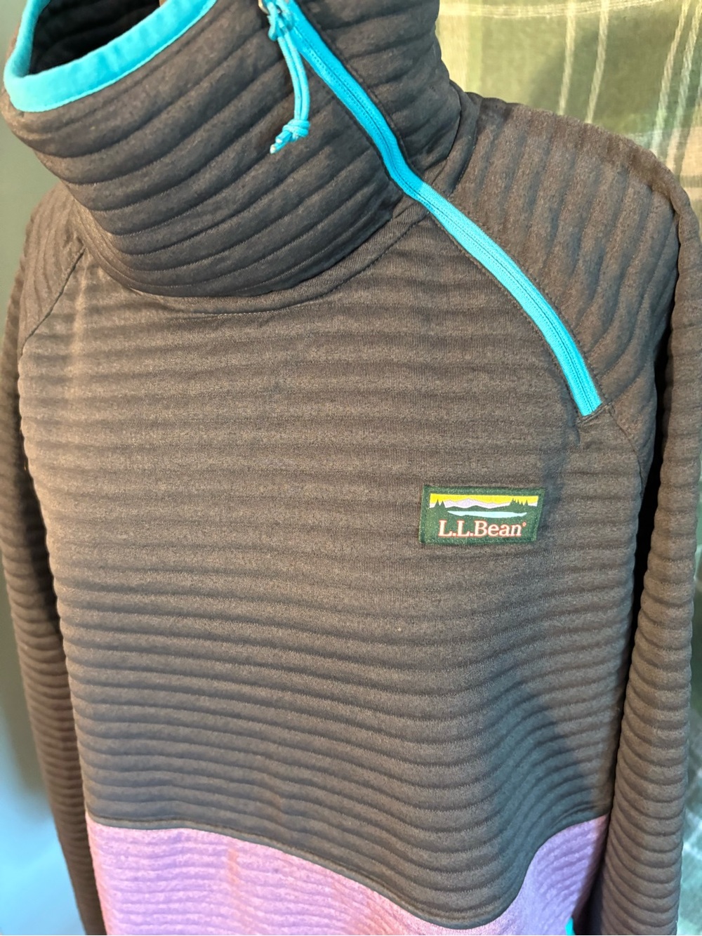 L.L. Bean Women's Two-Tone Funnel Neck Pullover Sweater - Gray & Lavender - Picture 2 of 5